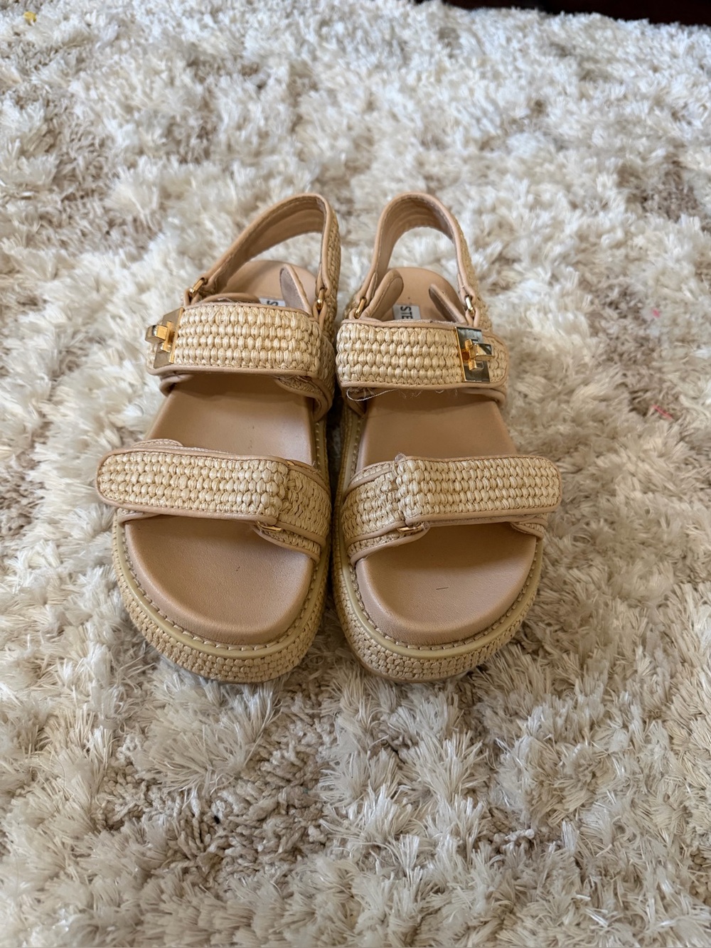 Steve Madden Woven Strap Beige Platform Sandals - size 6 worn twice